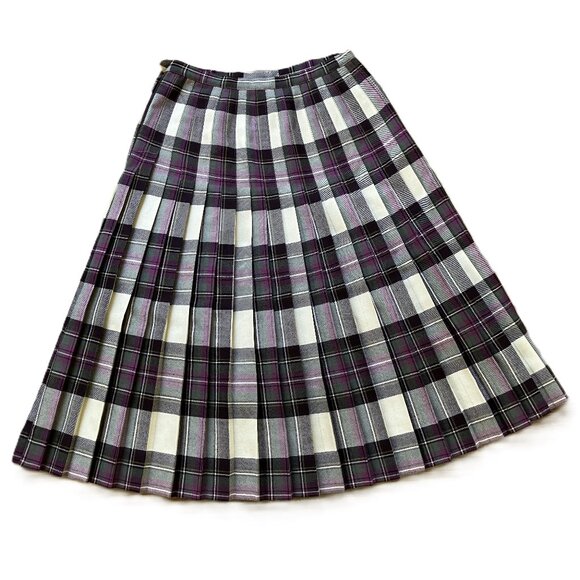 Aljean Wool Plaid Pleated Kilt Skirt Purple Tartan Vintage Made in Canada - Picture 7 of 7